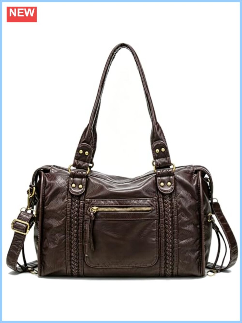 Washed Vegan Leather Tote Bag for Women Large Crossbody Purse Handbag